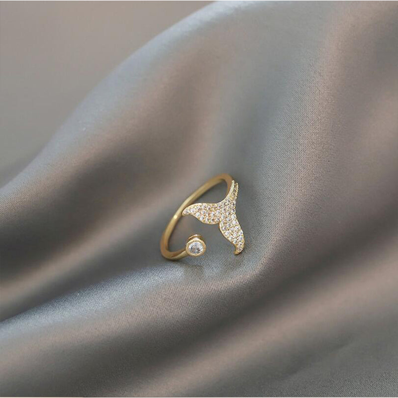Wholesale Ring Alloy Flash Diamond Fish Tail Adjustable OLY-RS-SD001