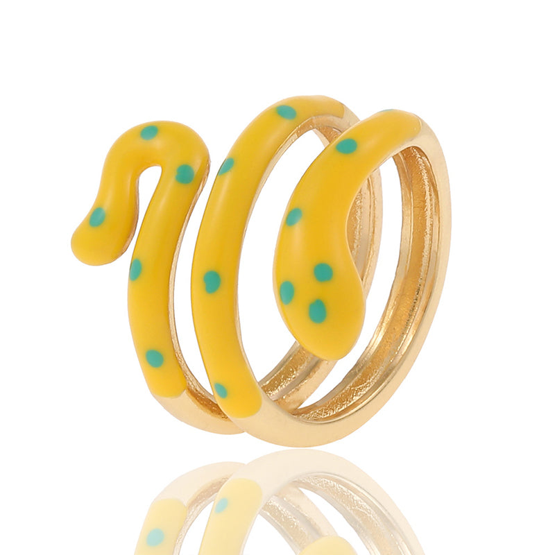 Wholesale Ring Copper Plated Real Gold Snake Enamel Adjustable OLY-RS-HX001