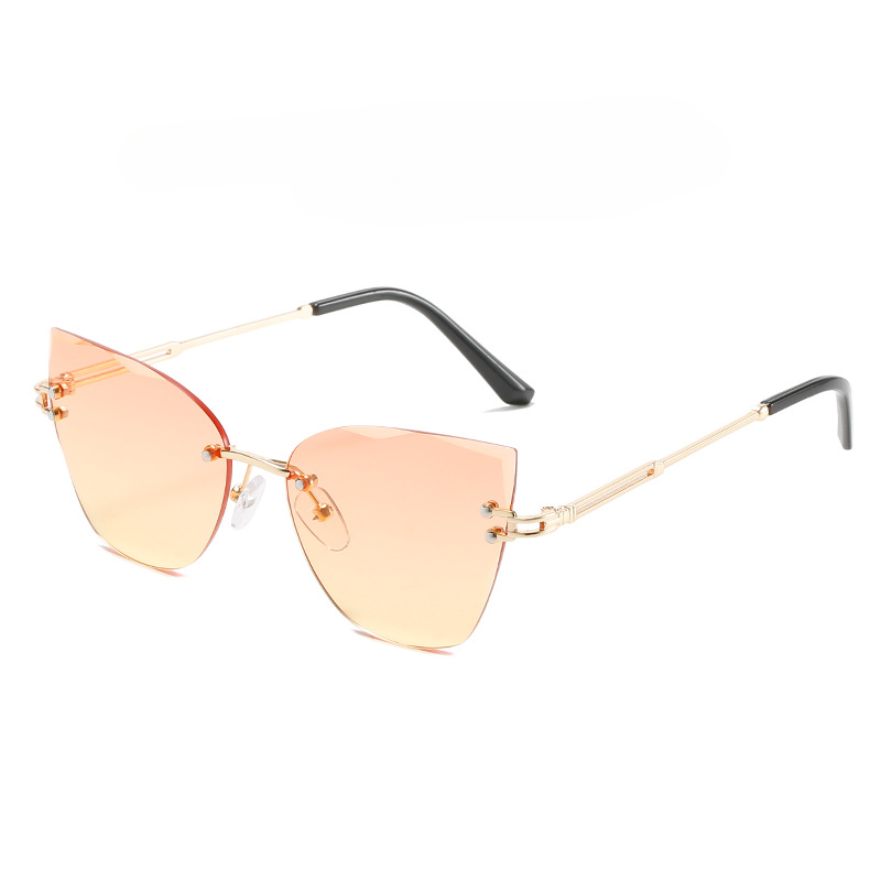 Wholesale PC Cat Eye Rimless Metal Sunglasses