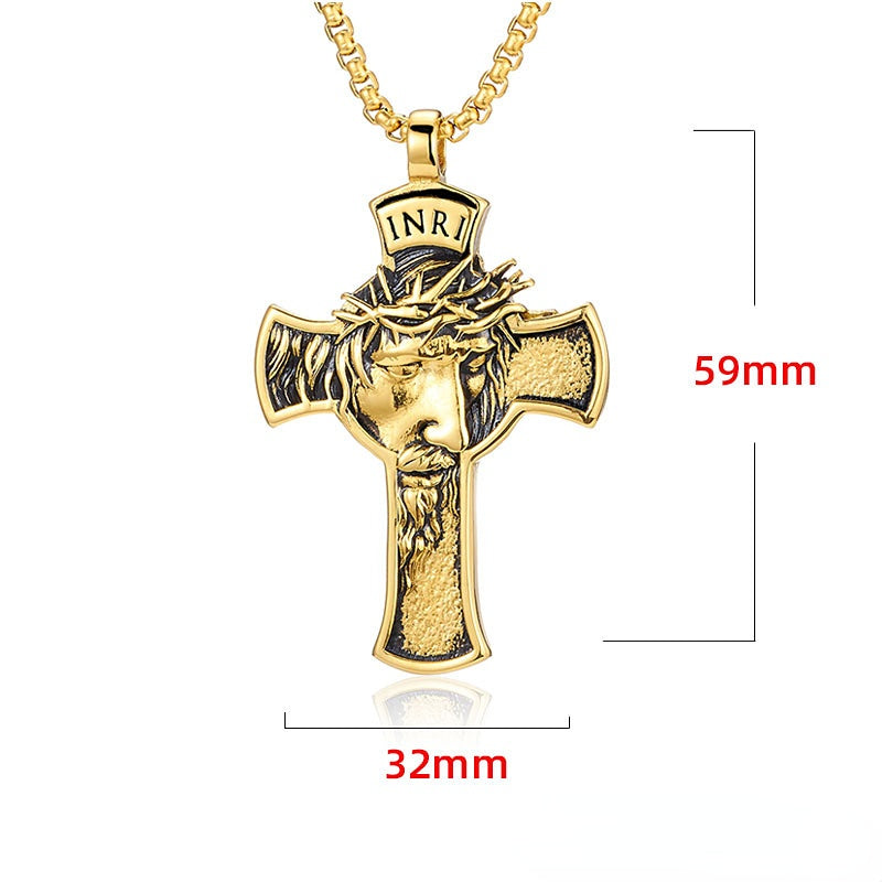Wholesale Titanium Steel Cross Head Pendant Necklace