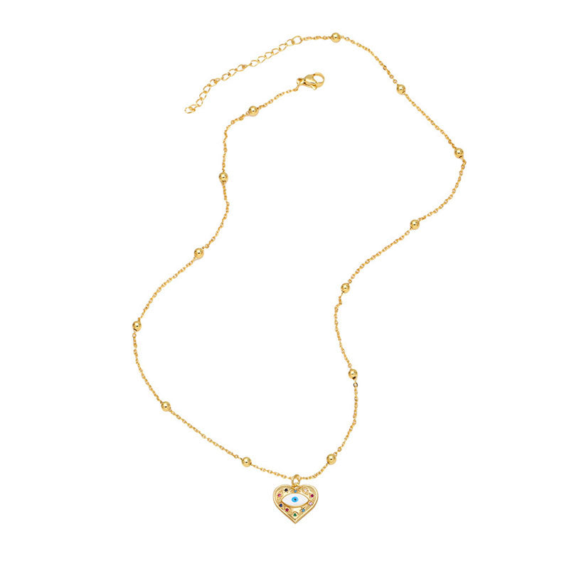 Wholesale Necklace Copper 18K Gold Plated Zircon Enamel Devil Eye OLY-NE-AS012