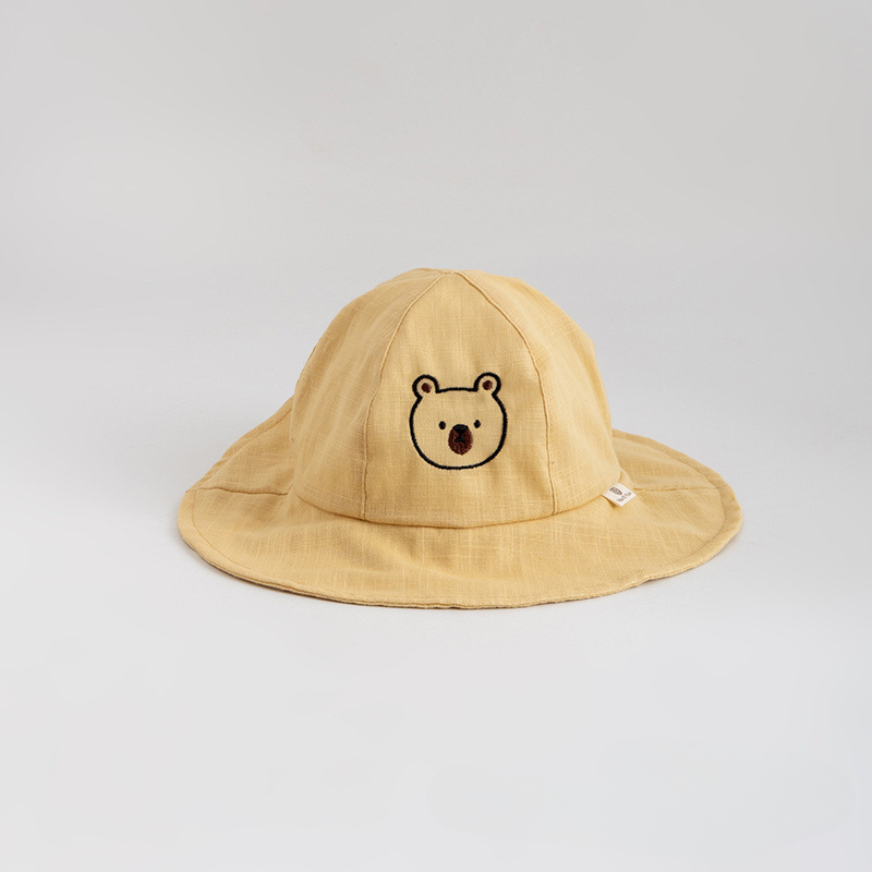 Wholesale Embroidered Bear Head Adjustable Cotton Kids Bucket Hat