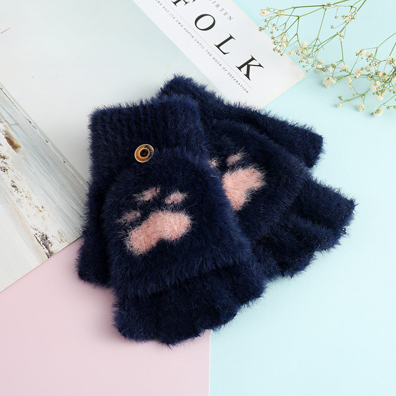 Wholesale Winter New Half Finger Flip Bear Paw Gloves