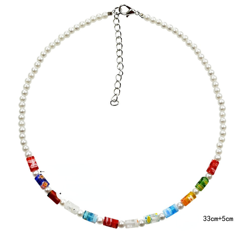 Wholesale Colorful Small Daisy Petal Glass Beads Collarbone Necklace