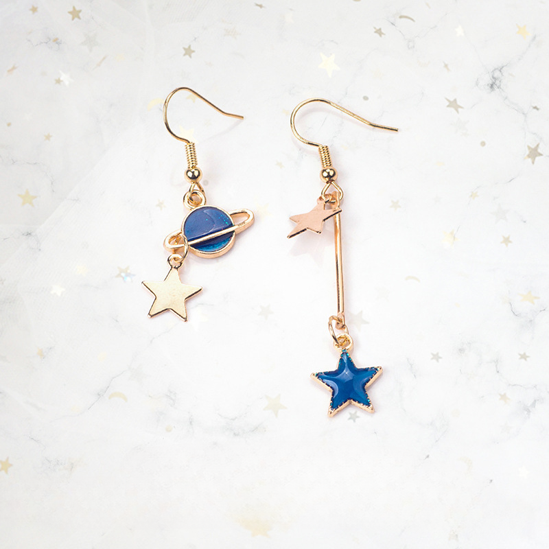 Asimetría de corazón de niña al por mayor Peque de pendientes de planeta Cosmic Planeta de Sky Fresh Blue Sky
