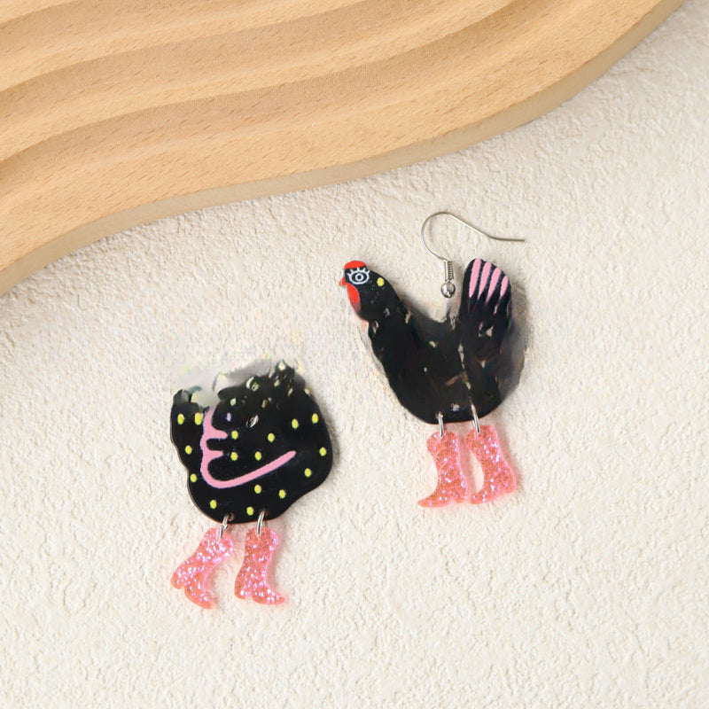 Wholesale Acrylic Quirky Polka Dot Rooster Earrings
