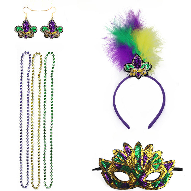 Wholesale Carnival Sequined Feather Three-color Headband Set Combination