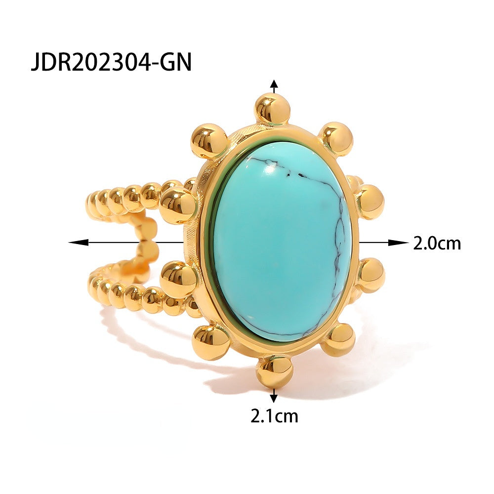 Wholesale Stainless Steel Turquoise Plated 18K Gold Open Ring