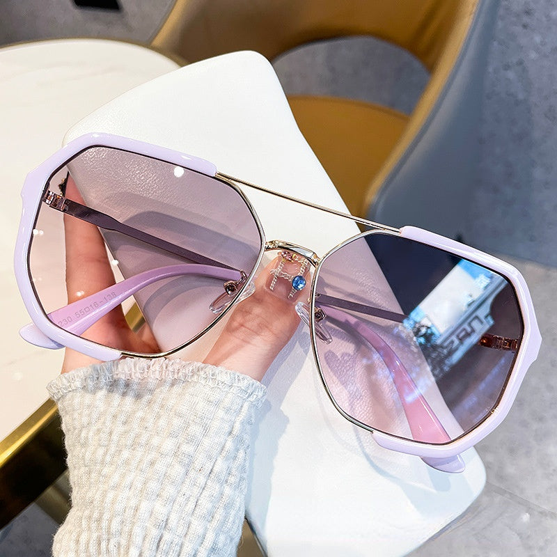 Wholesale PC Double Beam Polygonal Large Frame Sunglasses