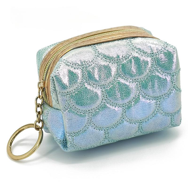 Wholesale Colorful Fish Scale Pattern Embroidered Mini Portable Storage Bag Polyester Wallet Keychains