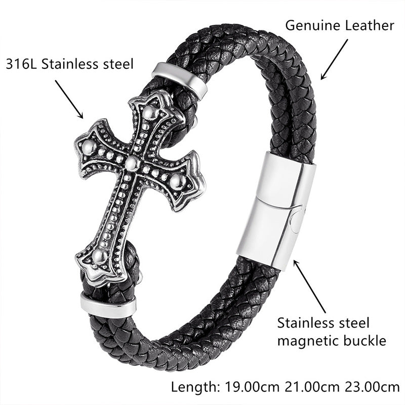 Wholesale Genuine Leather Stainless Steel Woven Bracelet OLY-BT-LongR002