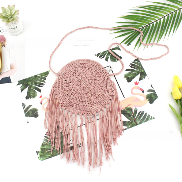 Bolsa de playa con flecos tejidos a mano de hilo de algodón al por mayor