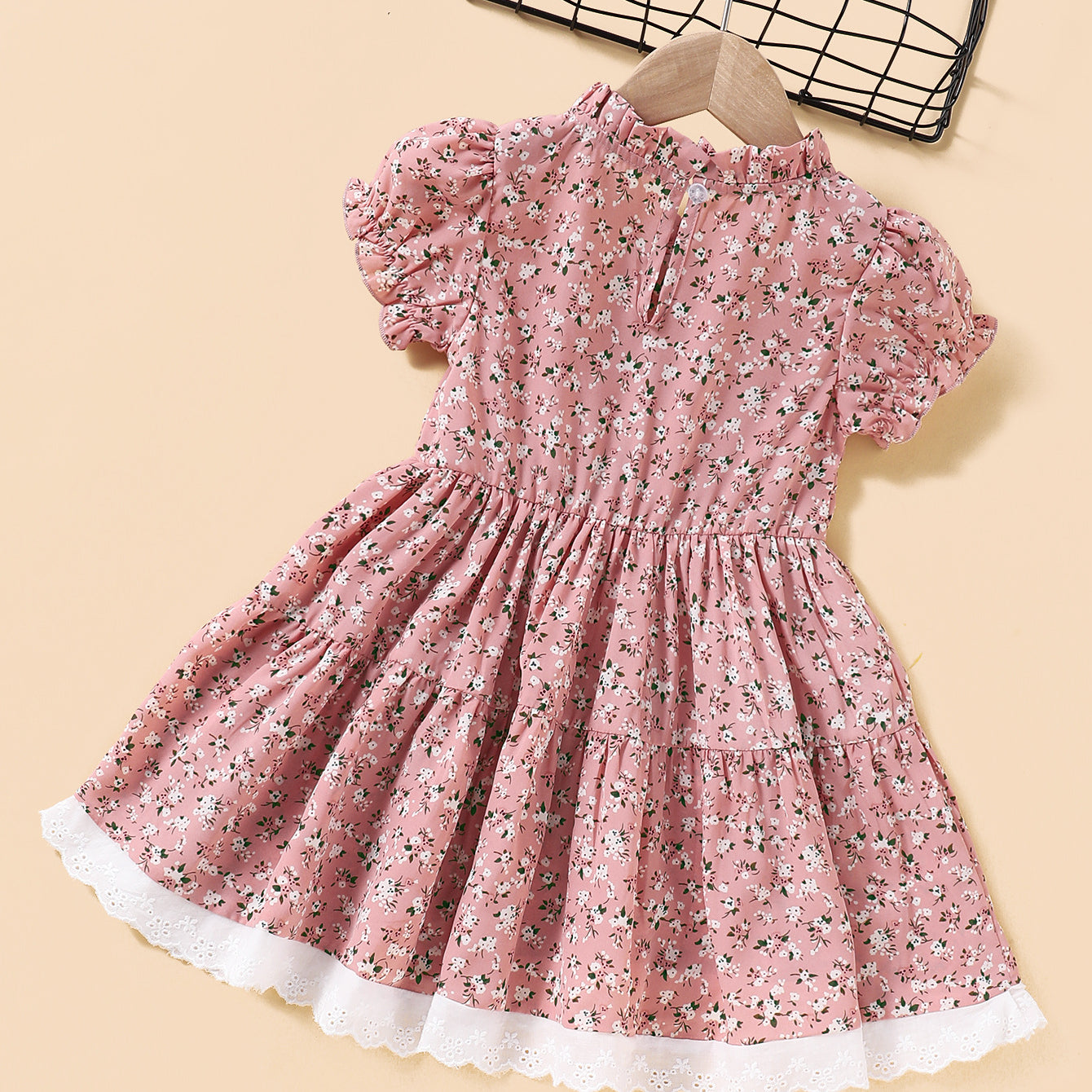 Wholesale Children's Pastoral Floral Polyester Dress