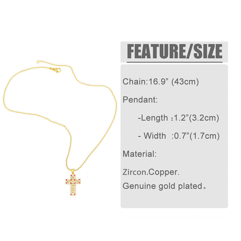Wholesale Necklace Copper Plated 18K Gold Zircon Diamond Cross OLY-NE-AS010