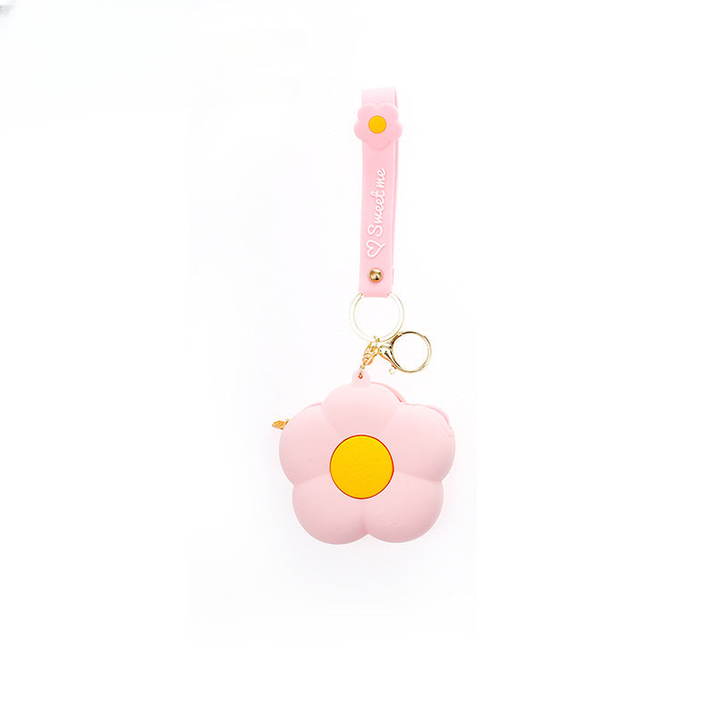 Wholesale Flower Silicone Mini Cartoon Cute Zipper Keychain Wallet