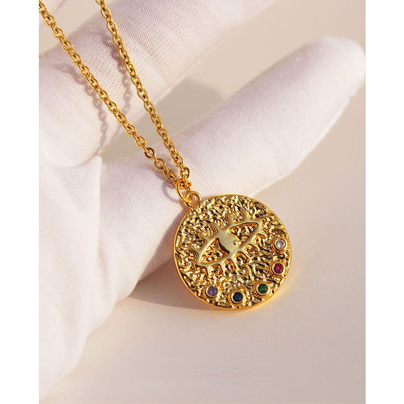 Wholesale Copper Eye Medal Pendant Double Stacked Necklace
