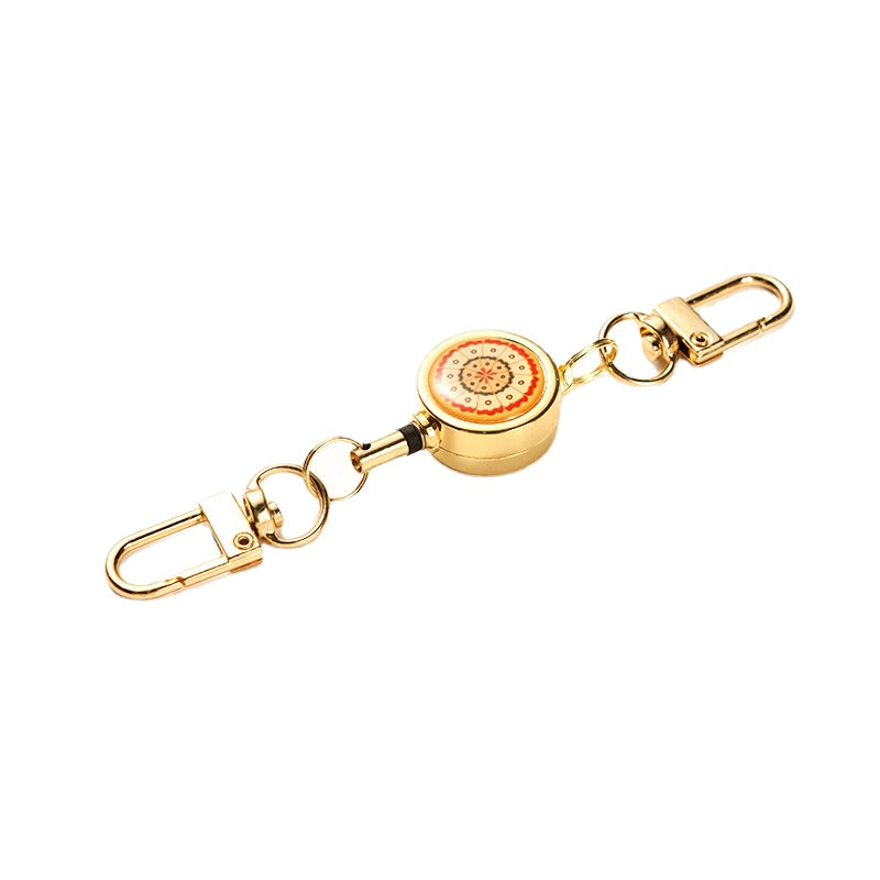 Wholesale Metal Flower Crystal Retractable Breast Tag Pull Button Keychain