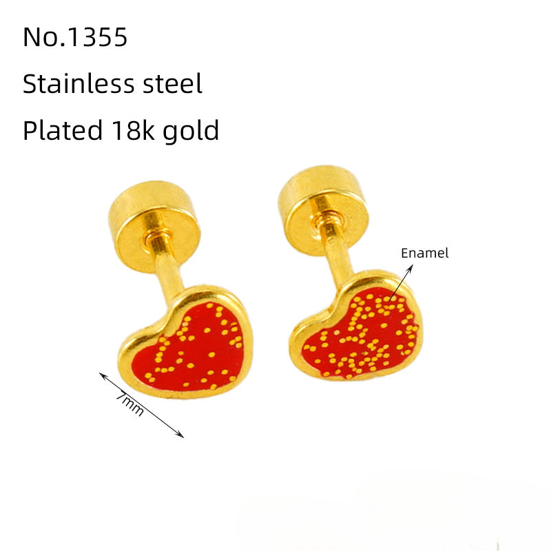 Wholesale Colored Glitter Plug Heart-shaped Stainless Steel Earrings