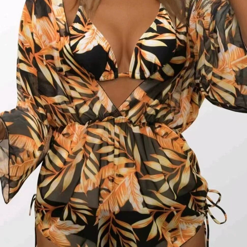 Venta al por mayor Impreso Bikini de dos piezas Traje de baño de tres piezas Poliéster