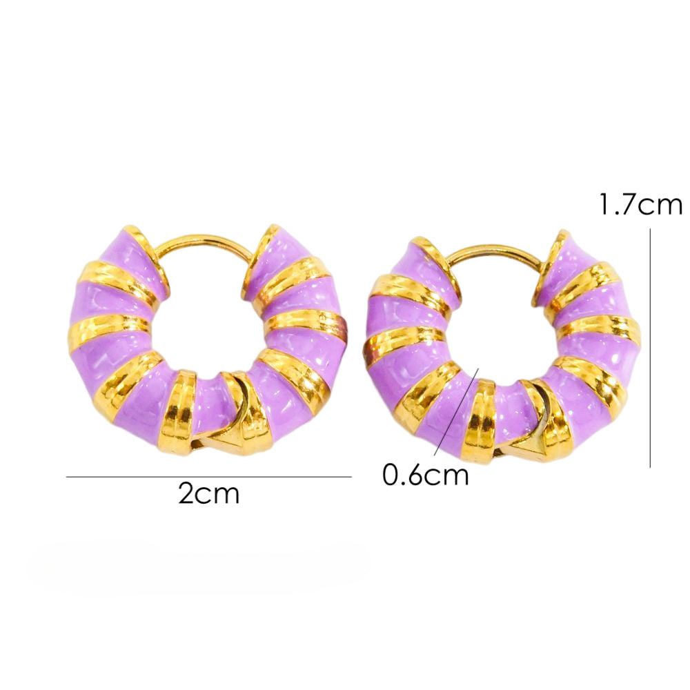 Wholesale Color Stripe Enamel Drip Oil Stainless Steel Earrings