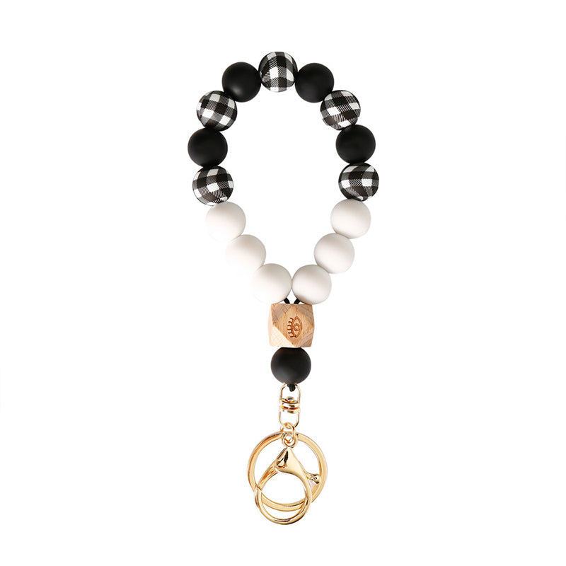 Wholesale Silicone Wooden Beads Bracelet Keychain Pendant Retro Beech Beads OLY-KC-JM006