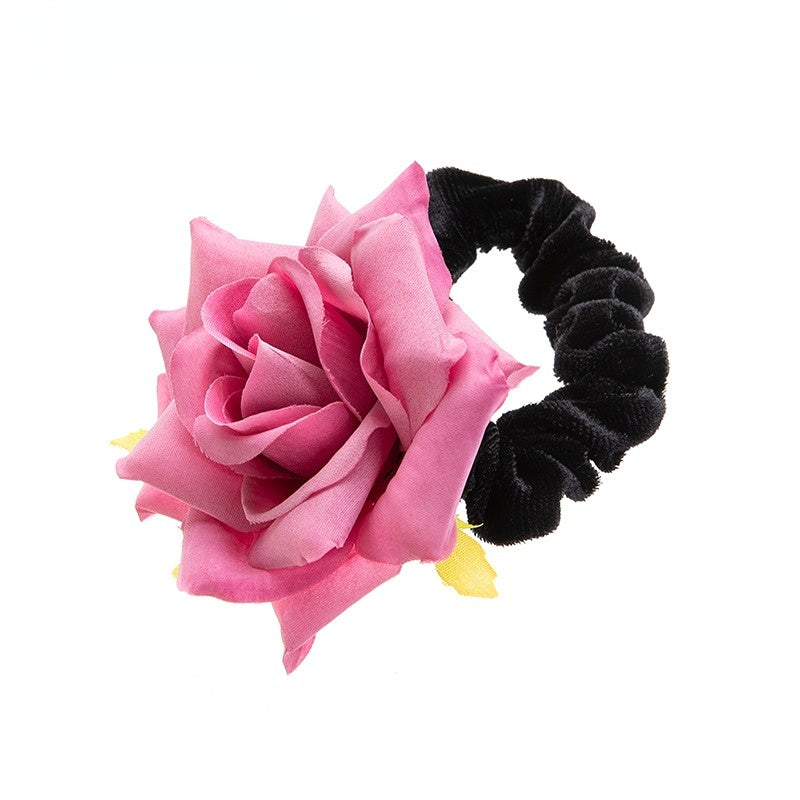 Venta al por mayor Real Fabric Rose Flowers Hair Scrunchies