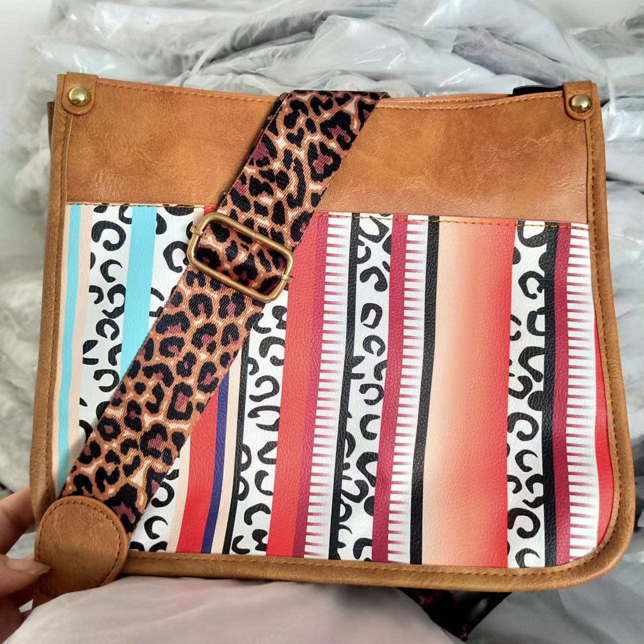 Wholesale Western Style Leopard Pattern Shoulder Strap PU Vintage Tote Bag Single Shoulder Bag Crossbody Bag