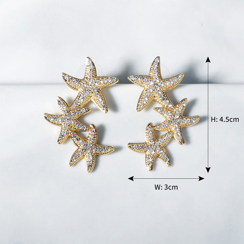 Wholesale Earrings Alloy Earrings Gold Starfish Diamond Earrings OLY-ES-HX004