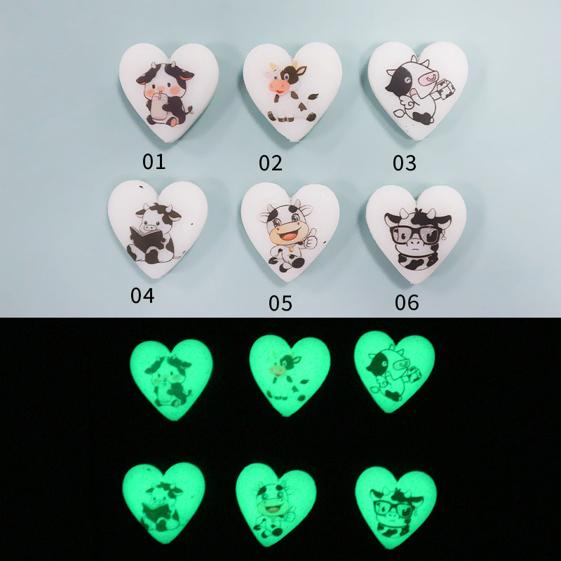Wholesale Silicone Heart Shape Luminous Beads