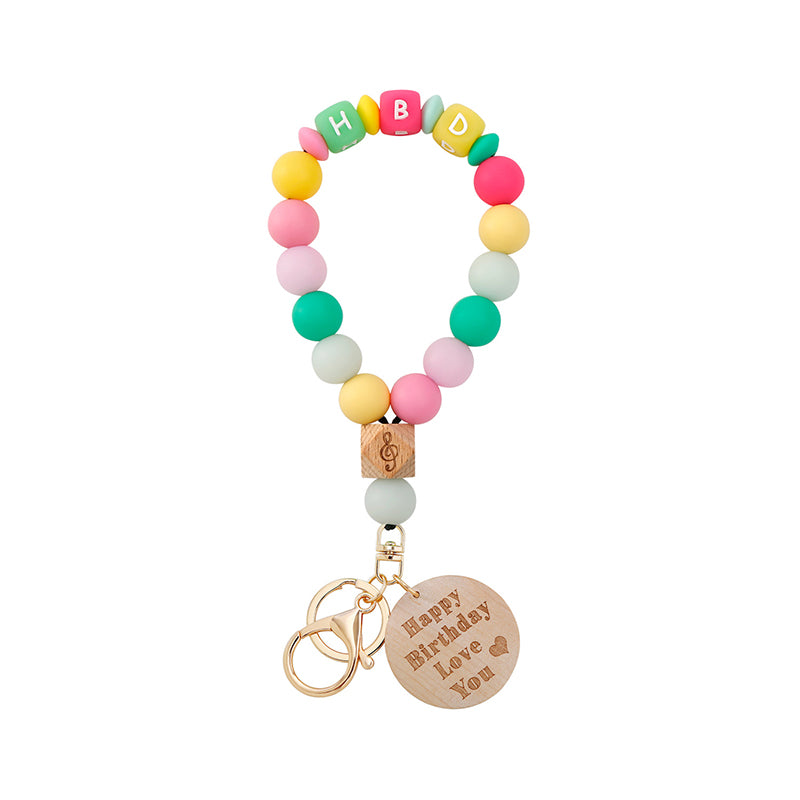 Llaveros de muñeca de cuentas de silicona fluorescentes de trabajo hecho a mano al por mayor OLY-KC-JM001