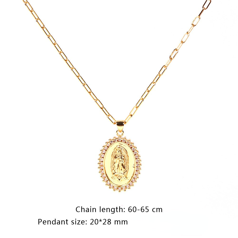 Wholesale Copper Thick Chain Round Card Diamond Creative Necklace