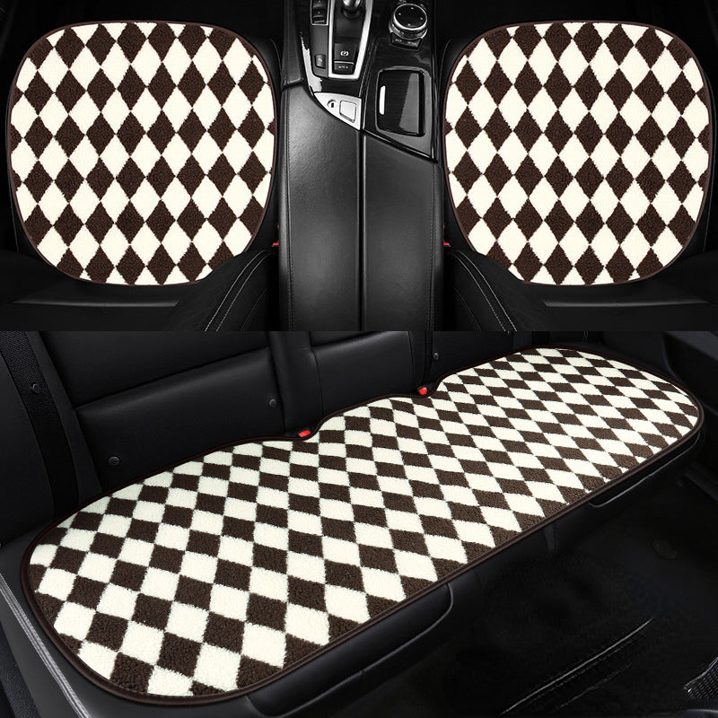 Wholesale Lamb Fleece Car Seat Cushion Warm Diamond Checkered Fleece Three Piece Set