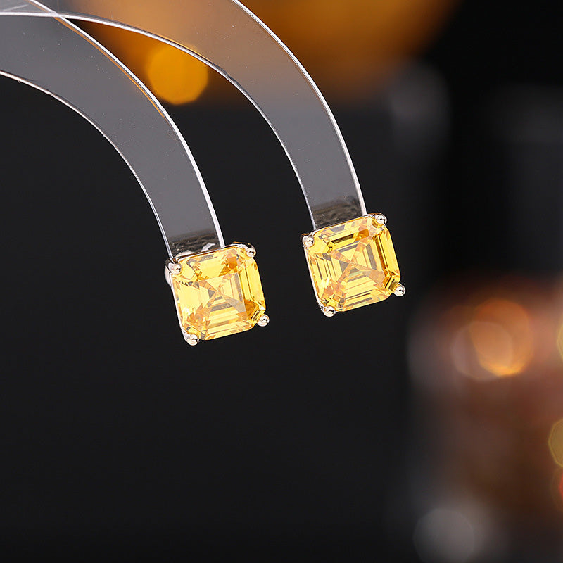 Wholesale Zircon s925 Silver Pin Earrings Geometric Square OLY-ES-LY012