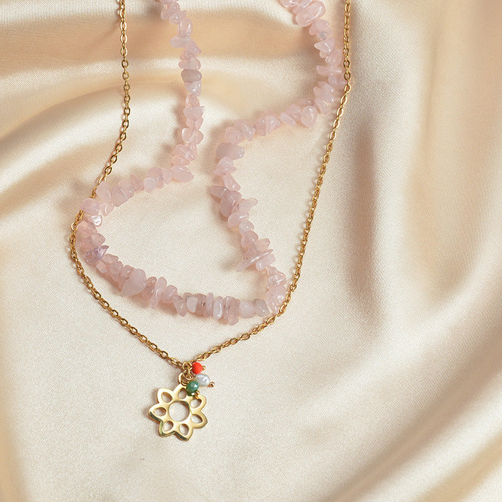 Colgante de medalla de acero inoxidable al por mayor Collar de doble capa de grava natural multicolor