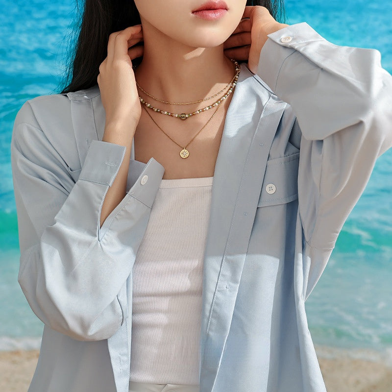 Wholesale Titanium Steel Gold Plated Glass Beads Necklaces