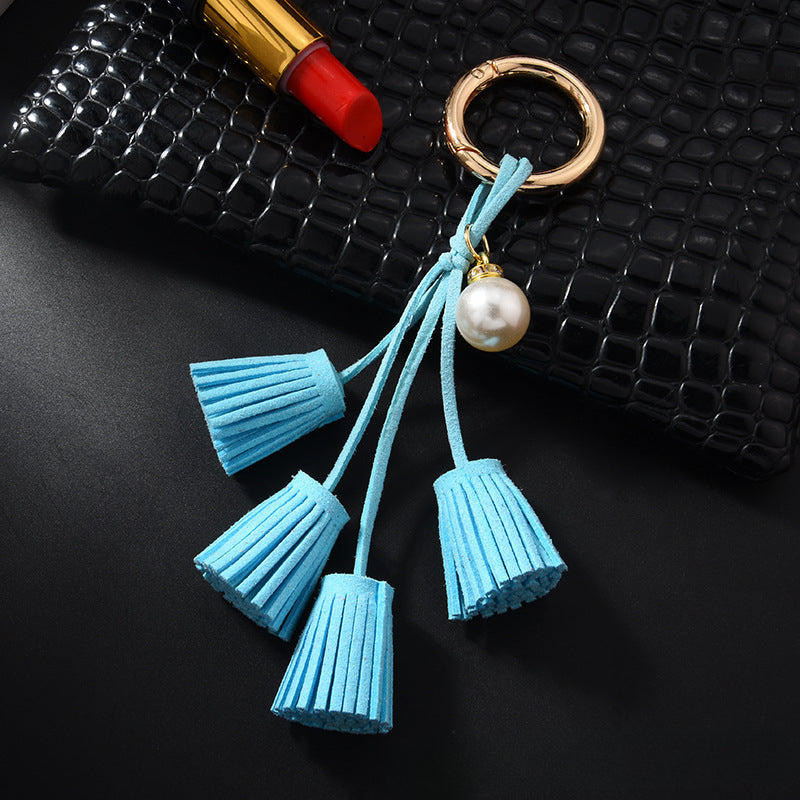 Wholesale Diamond Pearl Leather Tassel Keychain