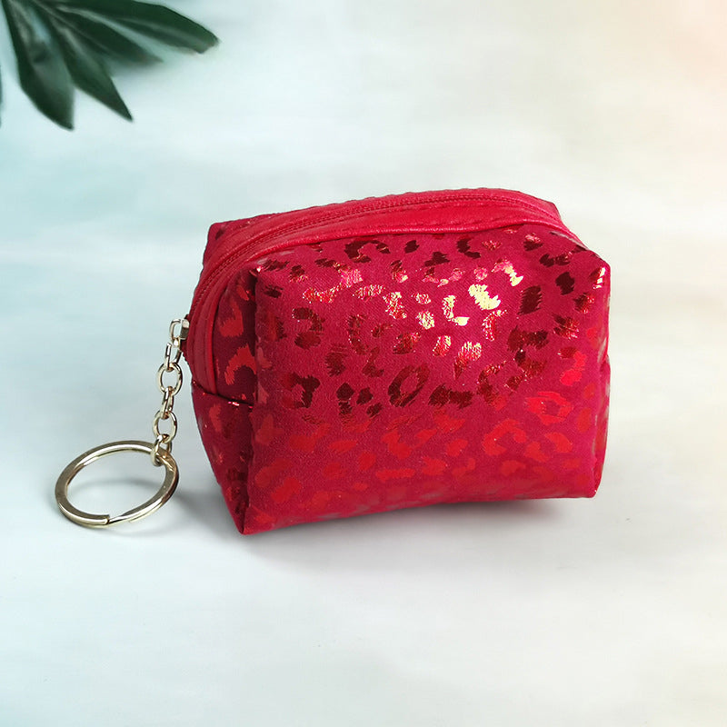 Wholesale Hot Stamping Leopard Print Coin Purse Mini Keychain Bag Wallet Keychain