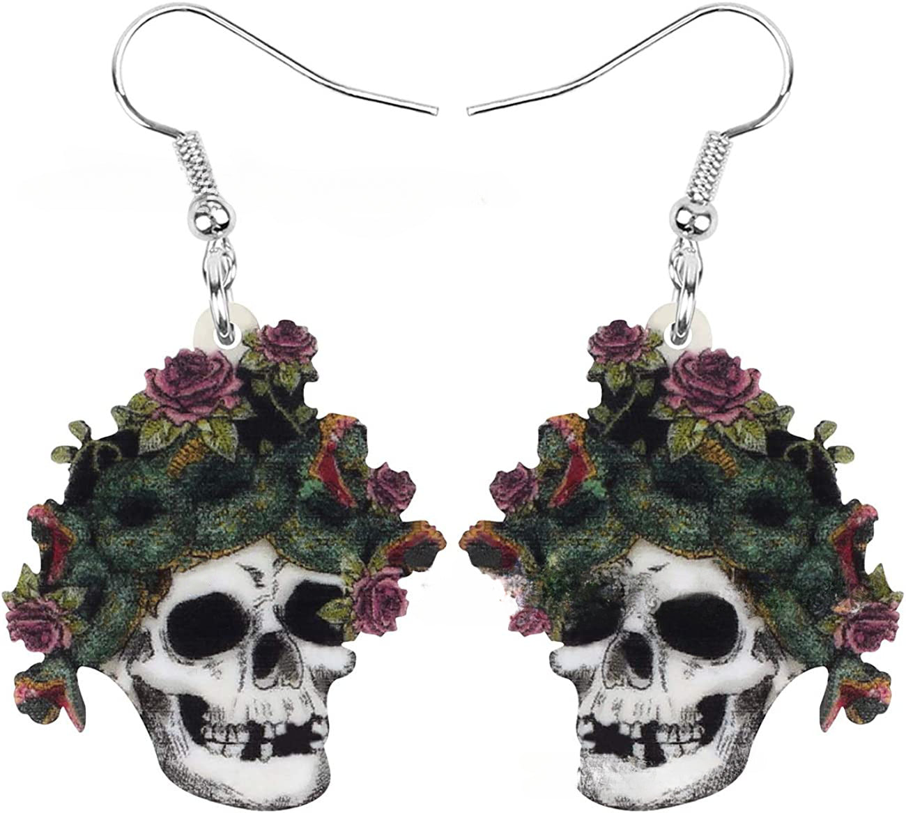 Wholesale 10pairs/pack Red Flower Skull Pendant Acrylic Earrings