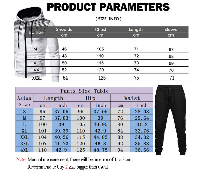 Wholesale Dot Print Solid Color Zipper Sports Hoodie Men's Sweatshirt and Sweatpants Suit
