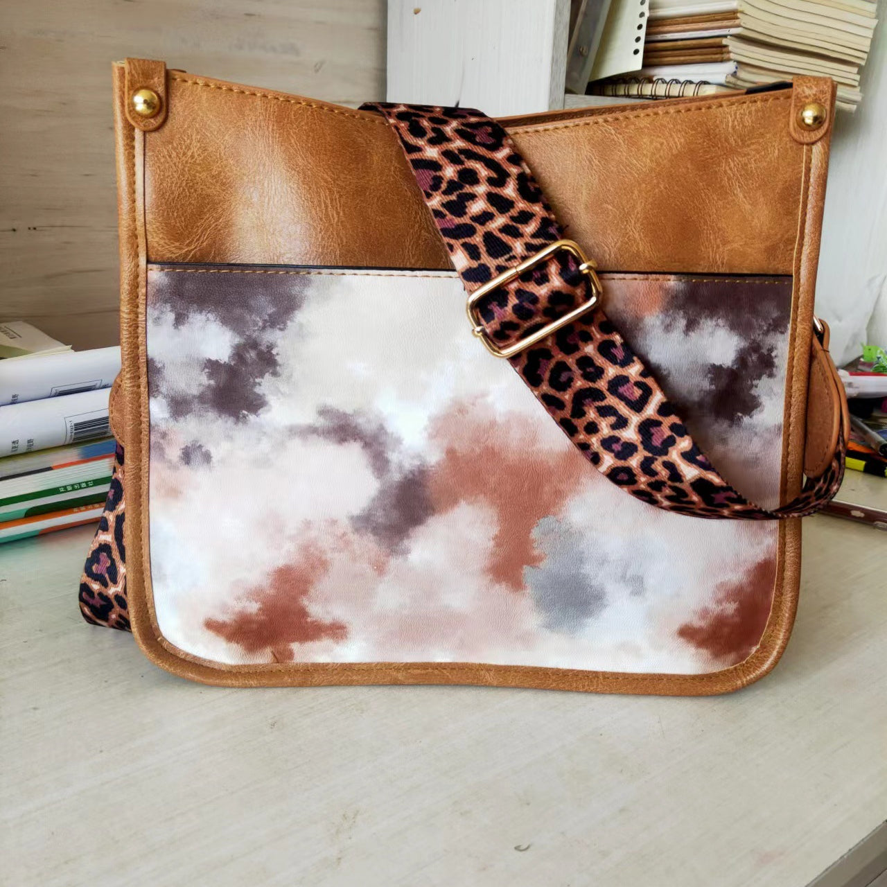 Wholesale Western Style Leopard Pattern Shoulder Strap PU Vintage Tote Bag Single Shoulder Bag Crossbody Bag