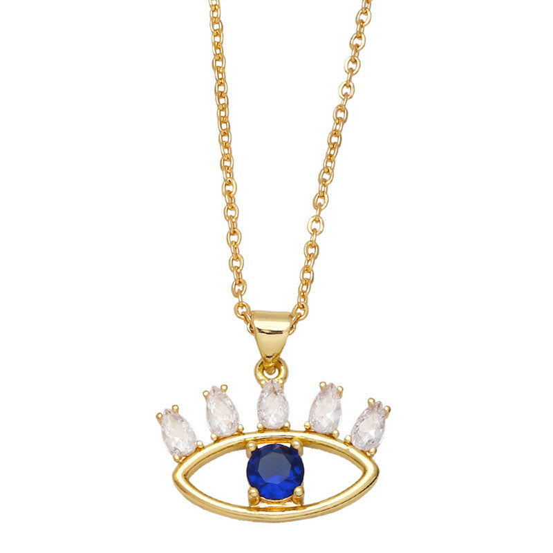 Wholesale Necklace Copper 18K Gold Plated Zircon Enamel Devil Eye OLY-NE-AS012