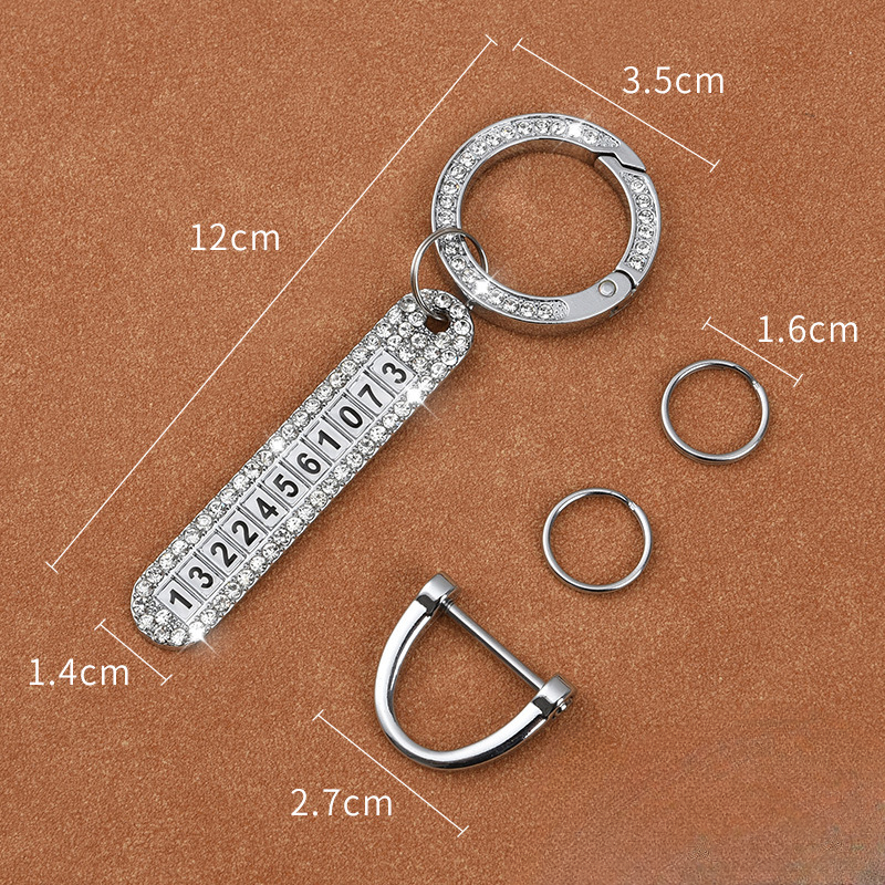 Placa de teléfono anti-perdida al por mayor con llavero de metal de diamantes