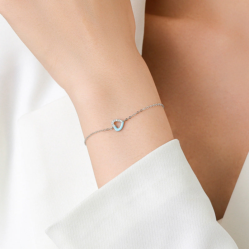 Wholesale S925 Sterling Silver Micro Pavement Stitching Heart Bracelet Earrings Set OLY-BT-MoD010