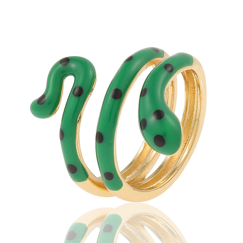 Wholesale Ring Copper Plated Real Gold Snake Enamel Adjustable OLY-RS-HX001