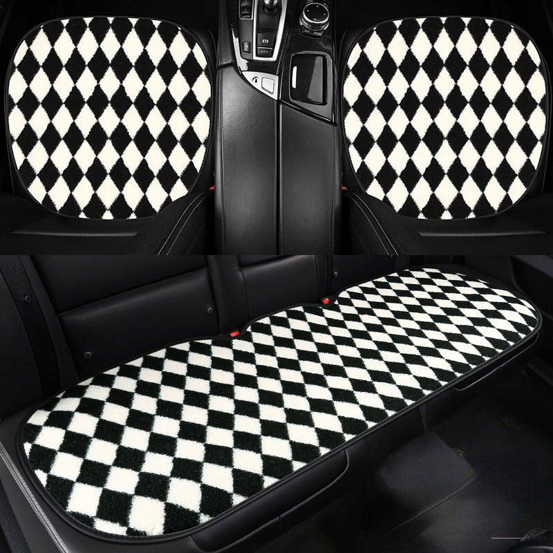 Wholesale Lamb Fleece Car Seat Cushion Warm Diamond Checkered Fleece Three Piece Set