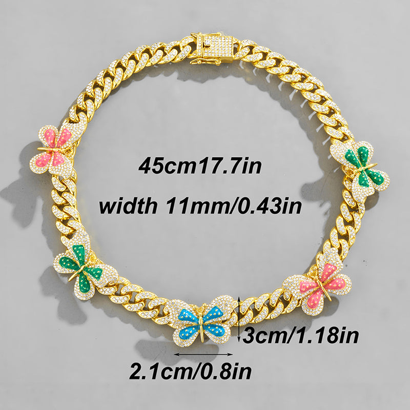 Wholesale Necklaces Alloy Cuban Chain Full Diamond Colorful Butterfly OLY-NE-XD002