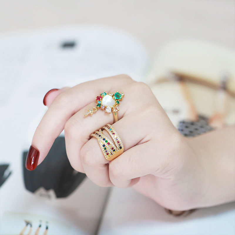 Wholesale Ring Copper Plating Colorful Zircon Adjustable OLY-RS-AS001