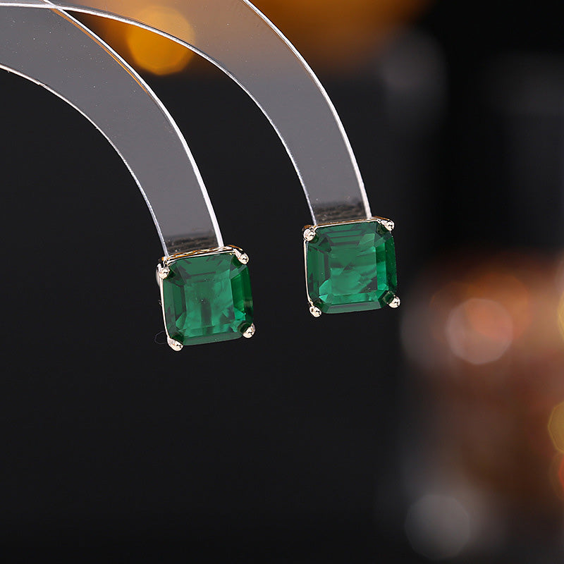 Wholesale Zircon s925 Silver Pin Earrings Geometric Square OLY-ES-LY012