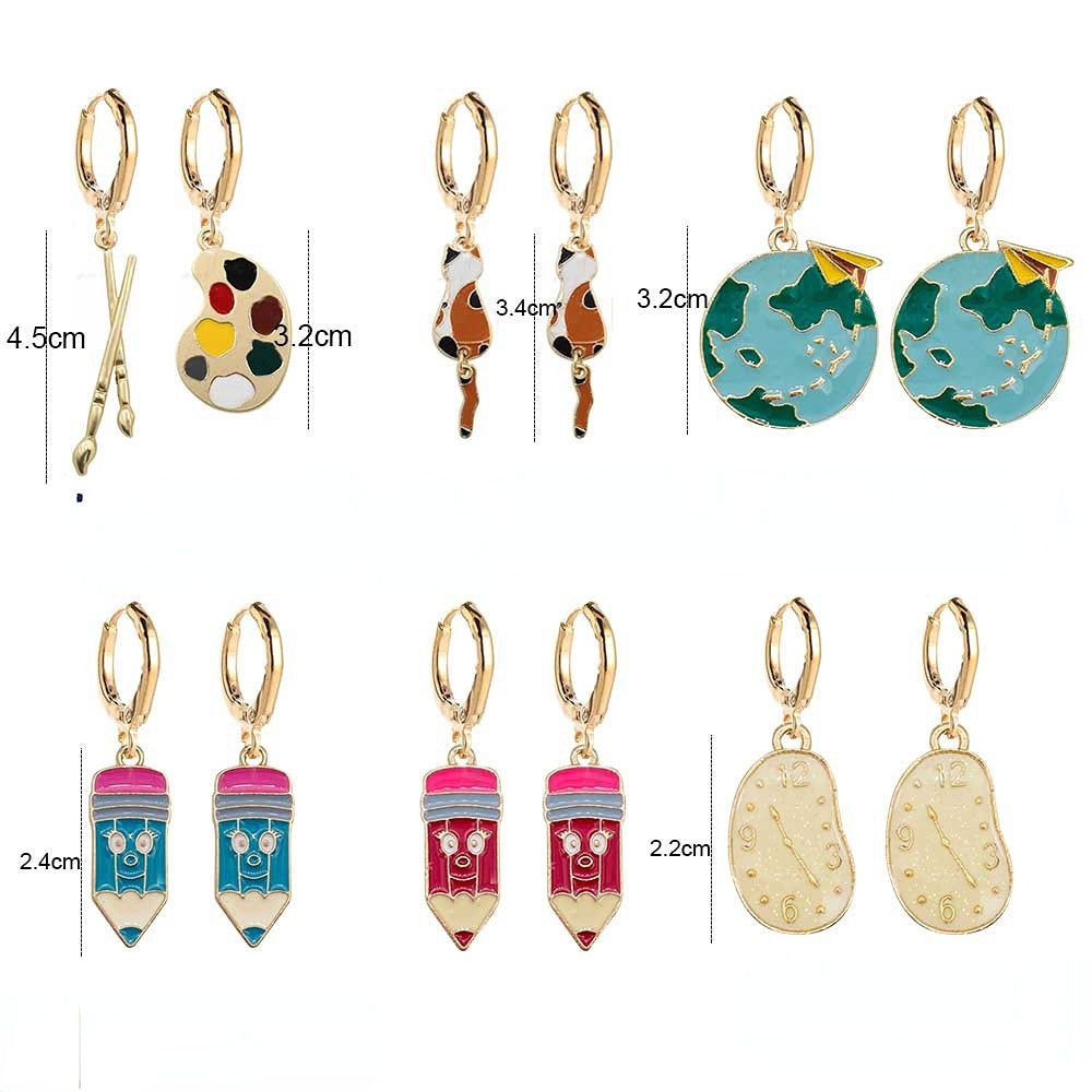 Venta al por mayor Día del maestro Cepillos Despertador Tierra Pendientes de metal