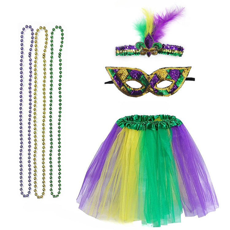 Wholesale Carnival Sequined Feather Three-color Headband Set Combination